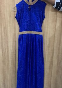 Stone Lace Belt Blue Embellished Gown