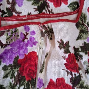 Floral Red - Off White Churidar Top