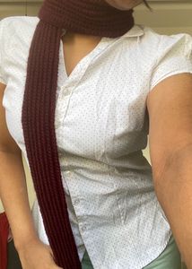 Maroon ribbed crochet skinny scarf