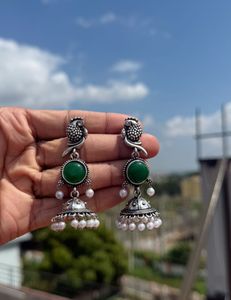 Green Jhumka Earrings