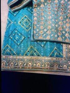 Teal Embroidered Indian Saree &amp; Blouse Set