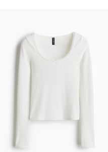 White Ribbed H&amp;M Lace Trim Top
