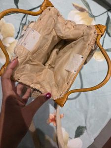 Woven Handbag with Wooden Handles