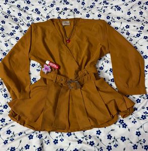 Stylish Mustard Wrap Top