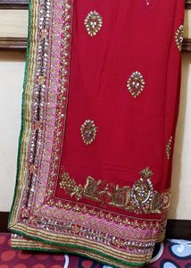 Sale- Red Heavy Saree with green blouse