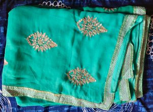 Emerald Green Sari with Gold Embroidery