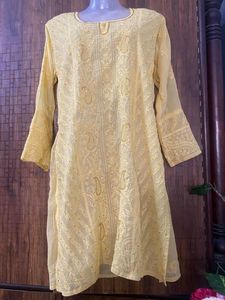 Chiffon Yellow Chikankari Embroidered Kurta