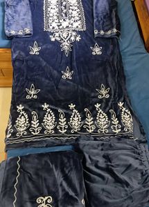 Elegant Blue Embroidered 3 ps kurti set