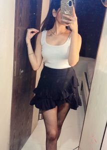 Set Of 2 Black Ruffle Mini Skirt With White Tank