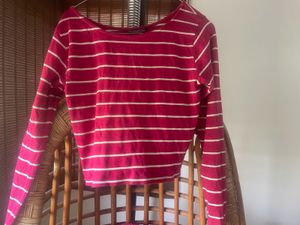 Striped Long Sleeve cotton crop top in size M