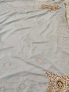 Lite Silver Embroidery Design Saree With Blouse👌