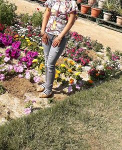 Grey Rough Jeans For Women Very Classy