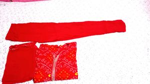 New Red Kurta Set With Free Sare