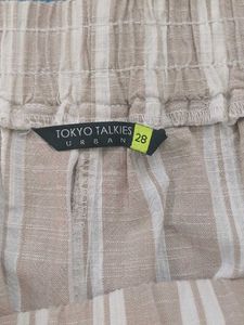 Tokyo Talkies Beige and Off-White Striped Pant