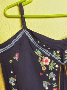 Floral Embroidered Navy Crop Top