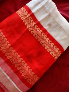 New Red &amp; White Silk Saree