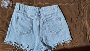 Frayed Hem Denim Mini Short