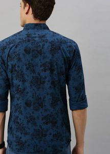 Mast &amp; Harbour Men Navy Blue and Black Floral Prin