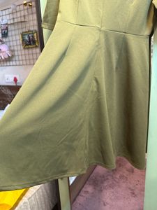 Cover Story Olive Green A-line Cutout Dress