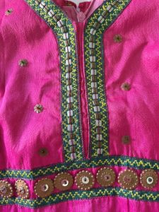 Pink Embroidered Kurta For Girls