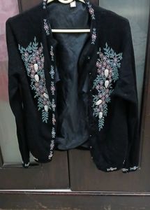 Embroidered Black Cardigan - M Size
