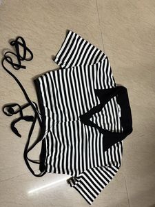 wrap Striped Collared Top