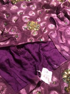 Heavy Embroidered Purple Saree With Blouse