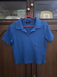 Stylish Blue Polo T-Shirt Top