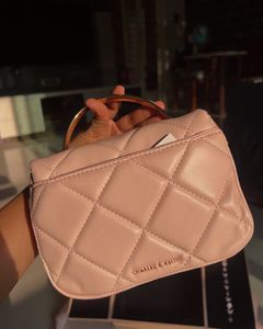 Charles &amp; keith Quilted Boxy Top Handle Bag - Pink