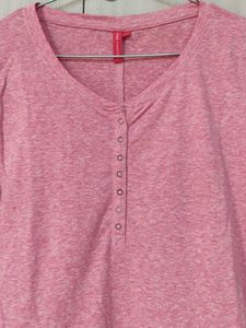 Pink V-Neck Button Top