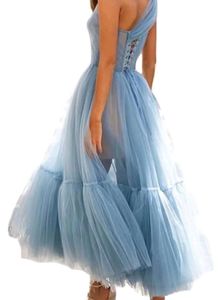 Blue Tulle Corset One-Shoulder maxi dress / gown