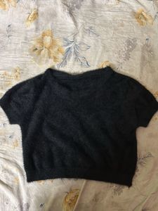 Cozy Black Wool Crop Top | Warm &amp; Stylish | Lightl