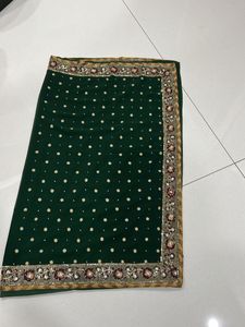 Green Saree with Embellished Blouse