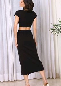 Chic Black Cutout Midi Dress Size-S,M