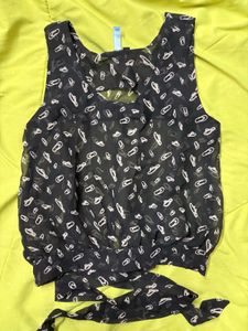 Knot Tie Black Crop Top