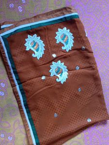 Brown Embroidered saree