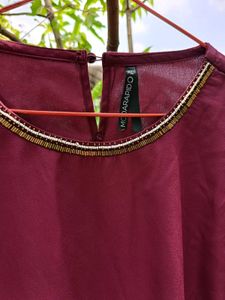 Dark Pink Top With Beaded Neckline