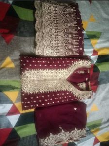 Maroon Embroidered Kurta Set
