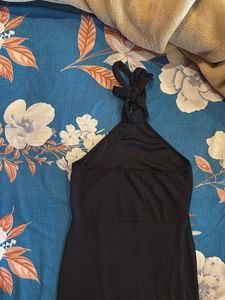 Elegant Black Halter Slit Gown