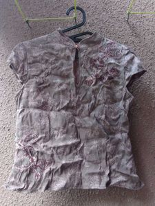 Embroidered Mandarin Collar Top