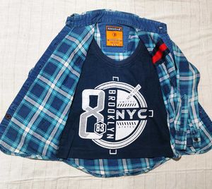 Blue Check Shirt with Patches