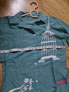 Green Birdcage Print Button-Up Shirt