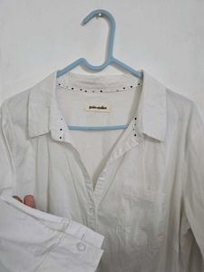 Elegant White Collared Shirt fits M~XL length 28