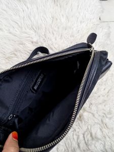Auth Moschino Black Leather Messenger Bag