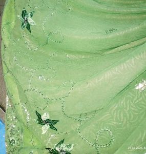 Green Sequin Saree with Blouse