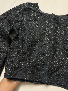 Sparkling Black Cropped Top Blouse Full Sleeves