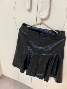 High-Waist Black Leather Skirt