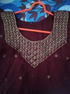 Elegant Maroon Embroidered Anarkali Kurta