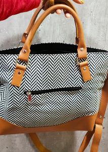 Black Chevron Printed Hand Bag