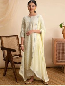 Elegant Cream Printed Kurti Plazo Set